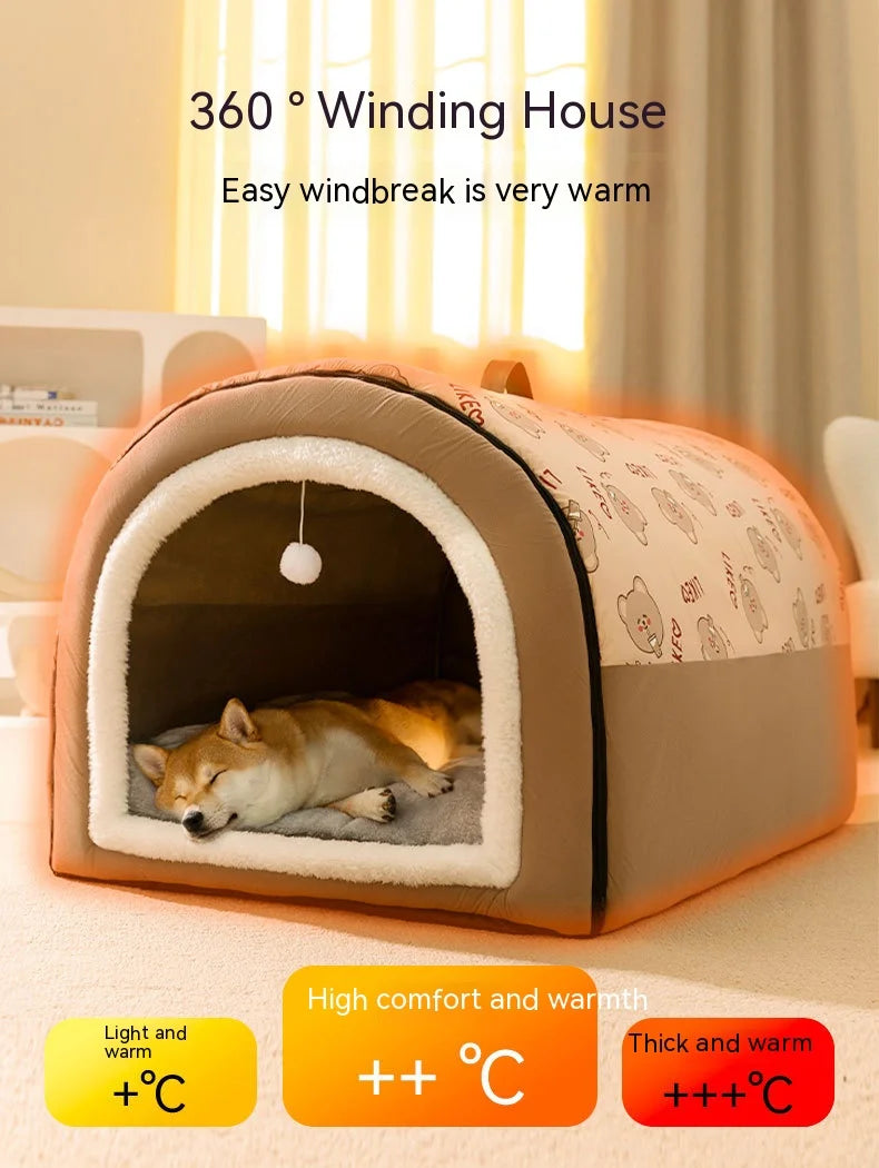 Warm Washable Dog House Winter Bed