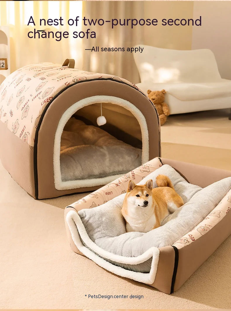 Warm Washable Dog House Winter Bed